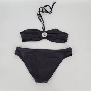 Roberto Cavalli just cavalli Black Bikini with Silver logo crystal bandau M L 46